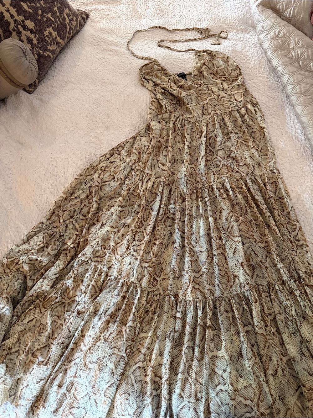 Jessica Simpson Taupe Snake-Print Halter Maxi Dress - Picture 1 of 3
